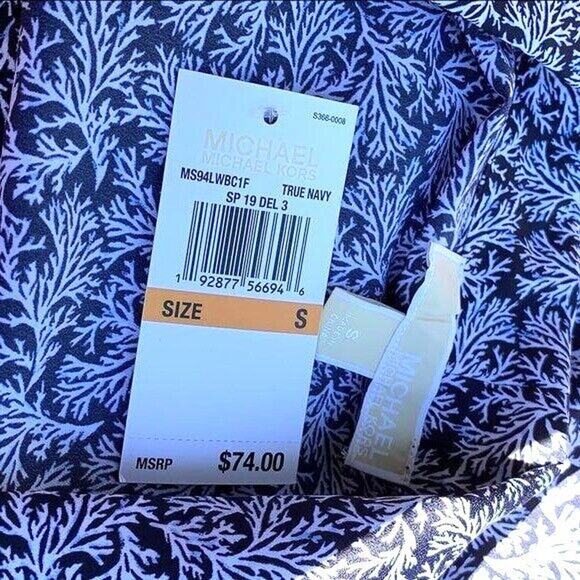 Michael Kors Womens Blouse Top Floral Silky V Neck Pullover Blue White Small - Picture 5 of 6
